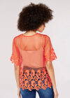 Square Mesh Guipure Top, Orange, large