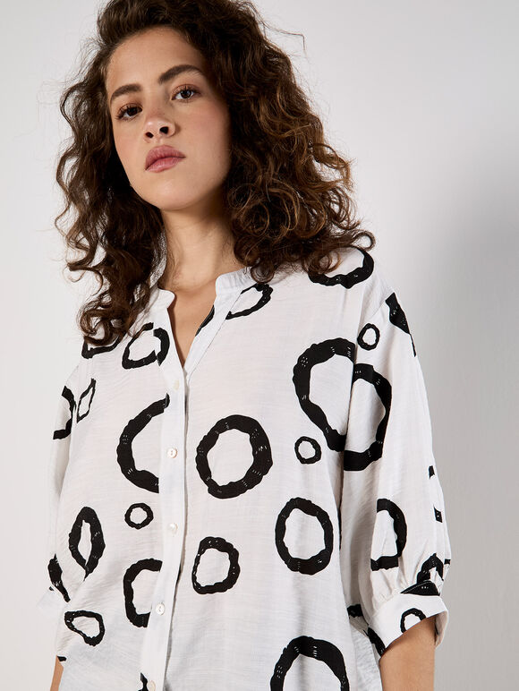 Abstract Circles Oversized Blouse, White, large
