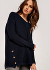 Asymmetric Zip Side Rib Knit Jumper, Navy, large