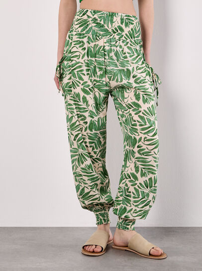 Tropical Leaf Print Tapered Joggers