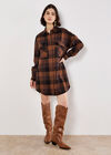 Oversized Check Shirt Mini Dress, Brown, large