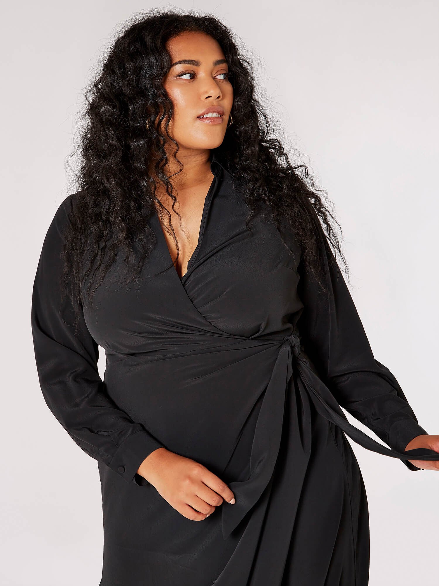Curve Wrap Shirt Midi Dress Apricot Clothing