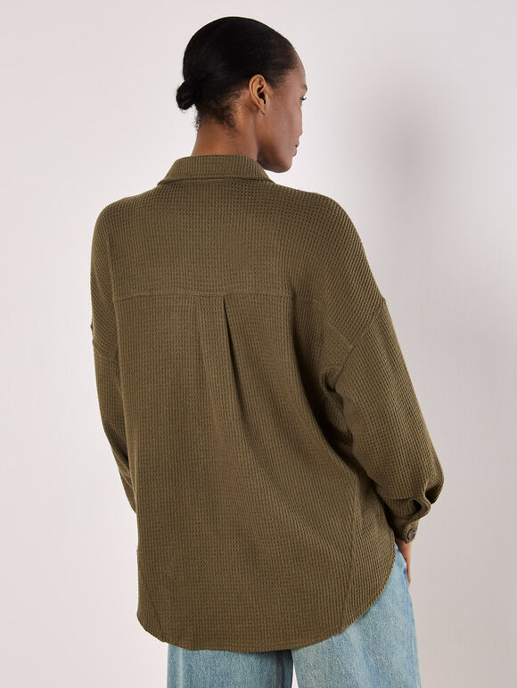 Oversized Waffle Knit Shirt, Khaki, large