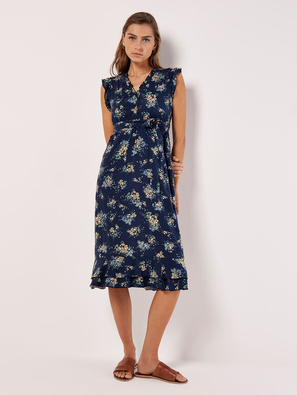 Ditsy Floral Print Midi Dress, Navy, large