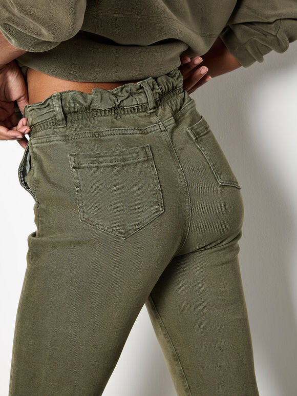 Freya Paper Bag Waist Crop Skinny Fit Jeans, Khaki, large