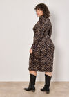 Curve Abstract Print Soft Knit Midi Dress, Brown, large