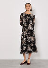 Silhouette Floral Chiffon Midaxi Dress, Black, large