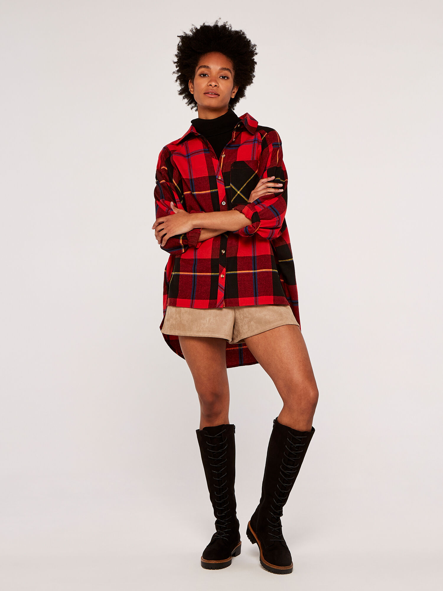 Red and black plaid flannel dress sales