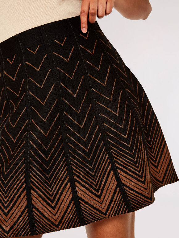 Chevron Knit Pleated Mini Skirt, Black, large
