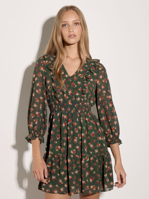 Vintage Ditsy Floral Mini Dress, Green, large