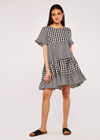 Gingham Tiered Dress, Black, large