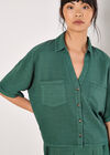 Open Collar Cropped Shirt, Green, large