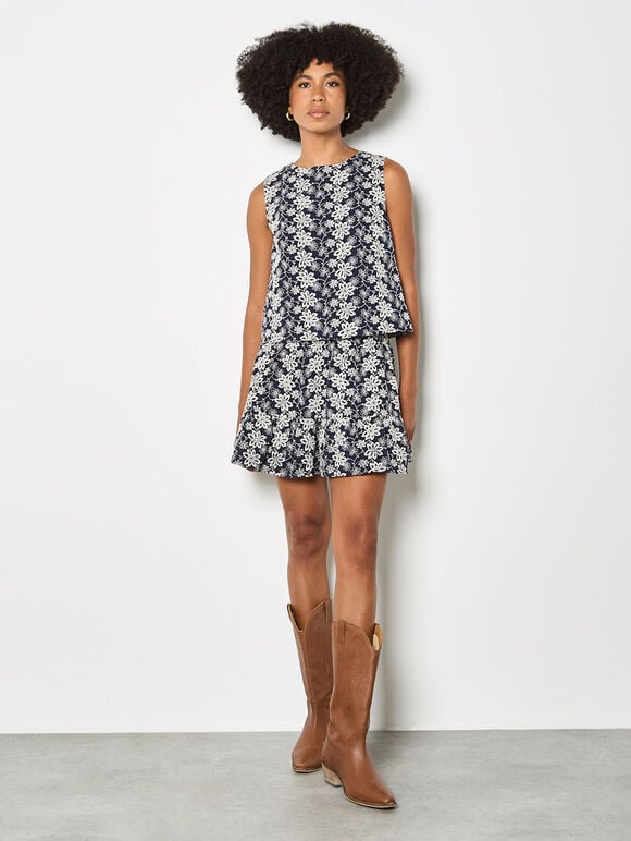 Floral Embroidered Shell Top & Skirt Set, , large