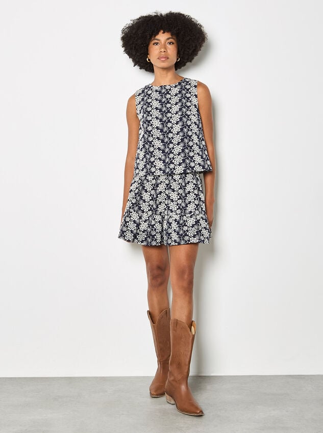 Floral Embroidered Mini Skirt, Navy, large