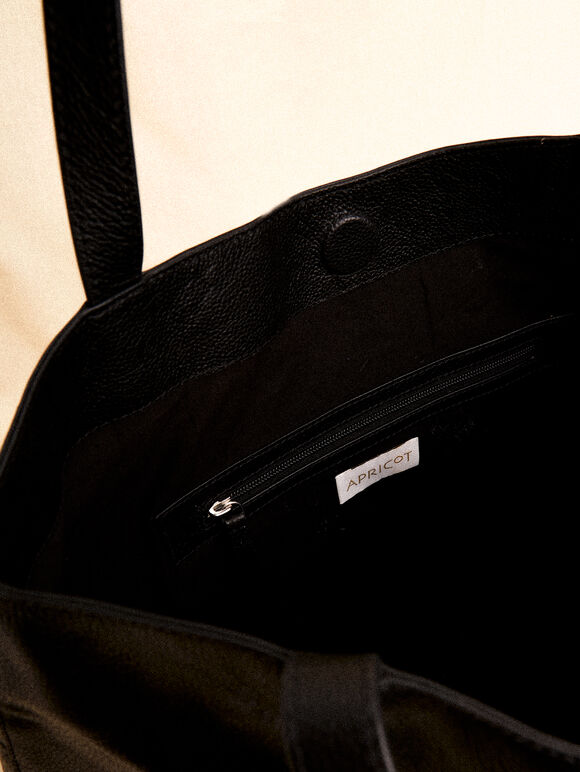 Leather Tote Bag, Black, large