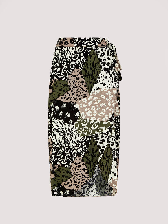 Patchwork Midi Skirt, Khaki, large