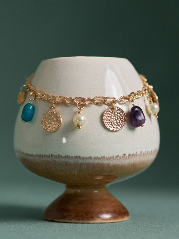 Multicharm Bracelet, Gold, large