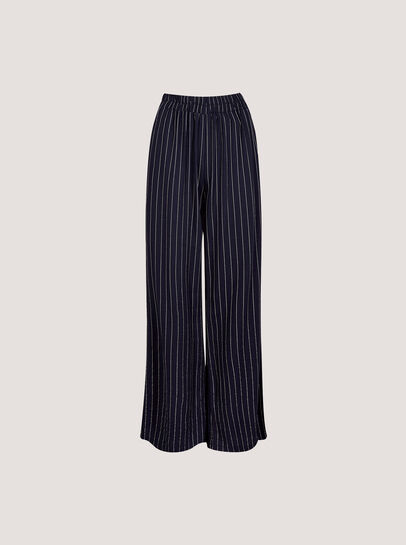Pinstripe Linen Blend Wide-Leg Trousers