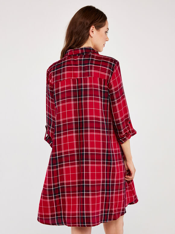 Punk Tartan Shirt Dress, Red, large