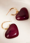 Gold Tone Heart Hoop Earrings, Brown, large