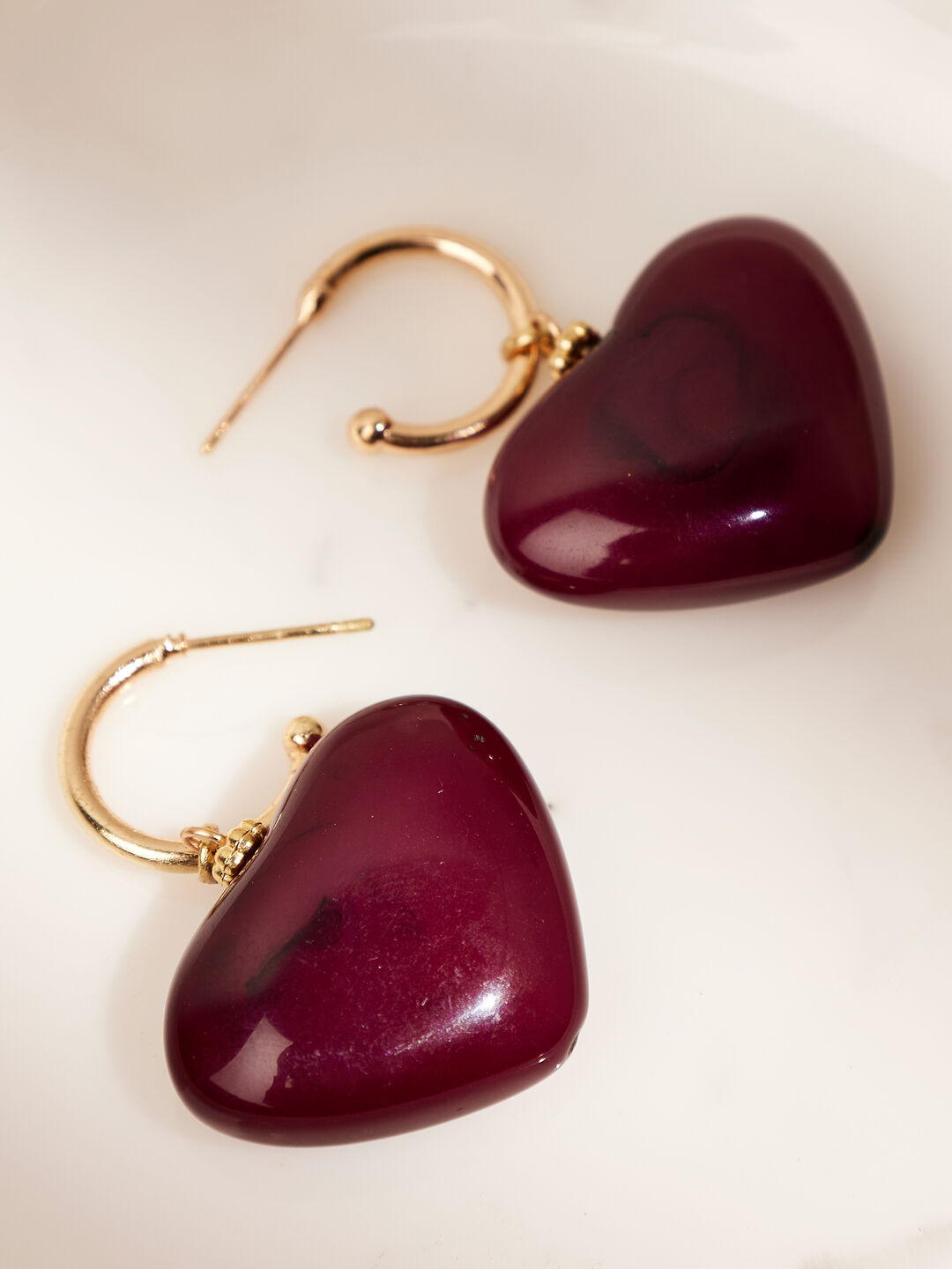 Image of Gold Tone Heart Hoop Earrings