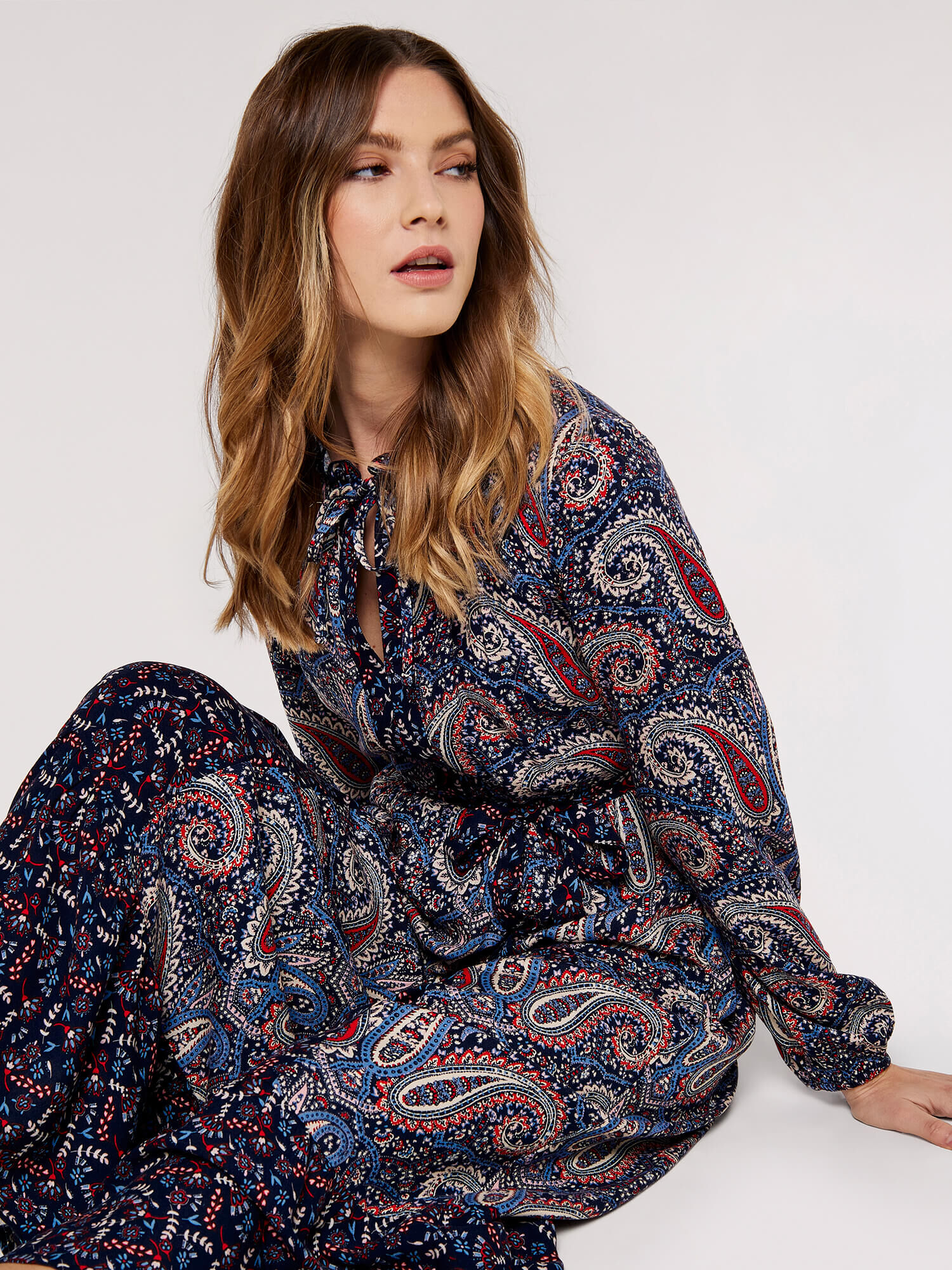 Paisley Mix Match Midi Dress Apricot Clothing