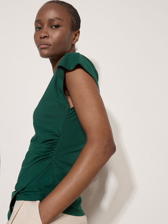 Asymmetric Wrap Cotton T-Shirt, Green, large