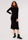 Rib Studded Midi Dress, Black, large