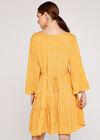 Micro Ditsy Bell Sleeve Dress, Mustard, large