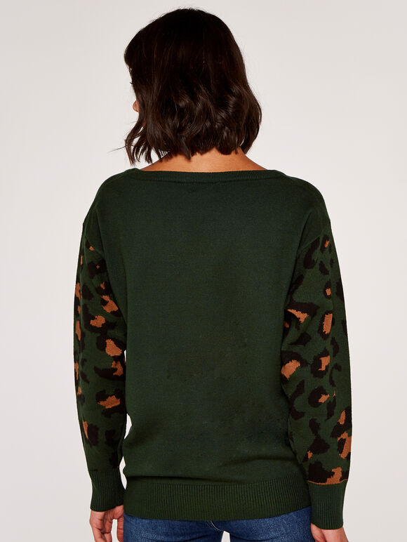 Animal Sleeve Jumper, Green, large
