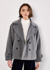 Tailored Short Peacoat Jacket, Dark Grey - Charcoal, large