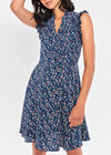 Micro Ditsy Ruffle Shoulder Dress, Navy, large