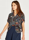 Floral And Dots Open Neck Top, Navy, large