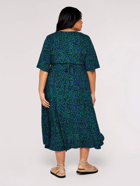 Curve Animal Print Wrap Dress, Green, large