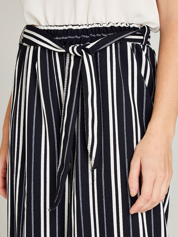 Navy Wide Leg Striped Culottes, Navy, large