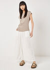 Side Pleat Cotton T-Shirt, Brown, large