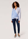 Contrast Stripe Wrap Shirt, Blue, large