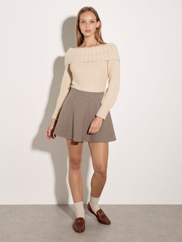 Ribbed Bardot Jumper, Stone, large
