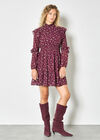 Ditsy Floral Chiffon Tiered Mini Dress, Burgundy, large