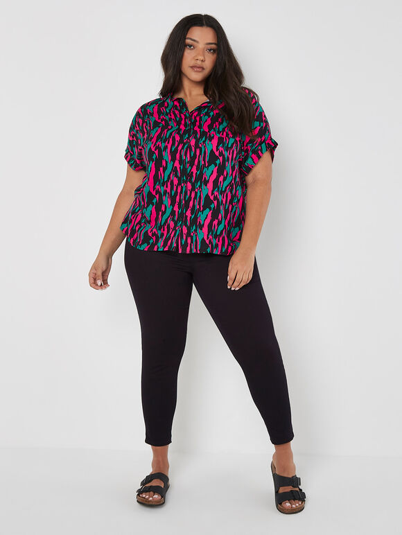 Curve Brushstroke Camo Blouse, Black, large