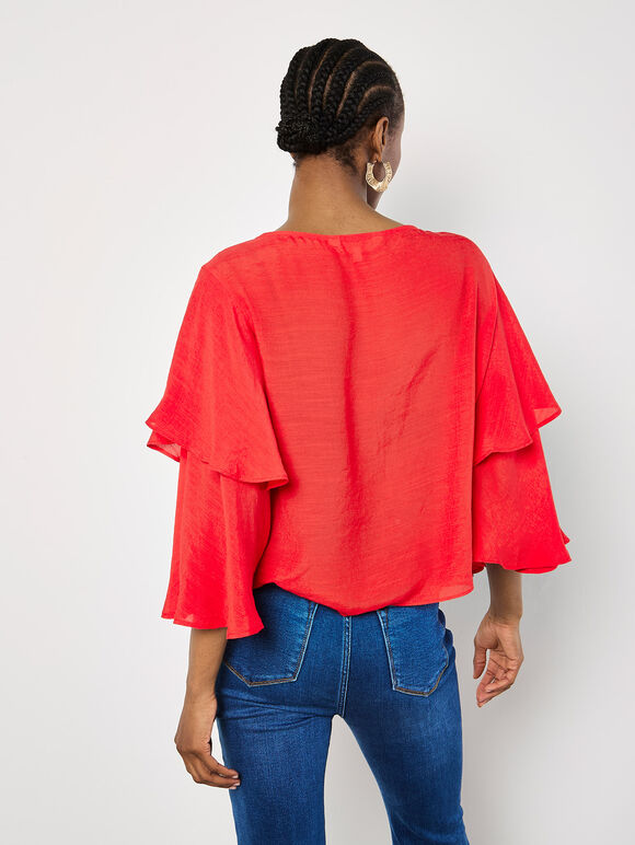 Layered Sleeve Top, Red, large