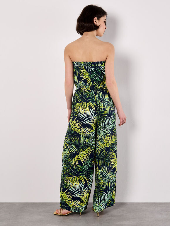 Bandeau Leaf Wide Leg Jumpsuit, Navy, large