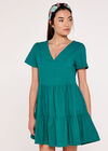 Cotton Neck Tiered Dress, Green, large