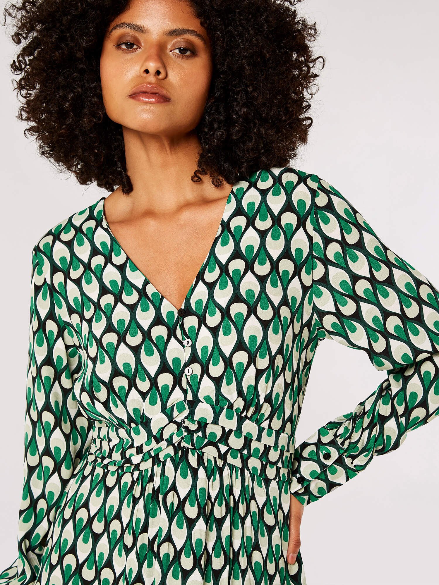 Teardrop Long Sleeve Midi Dress Apricot Clothing