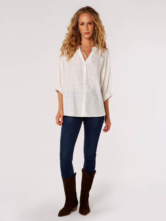 Textured High-Low Shirt, White, large