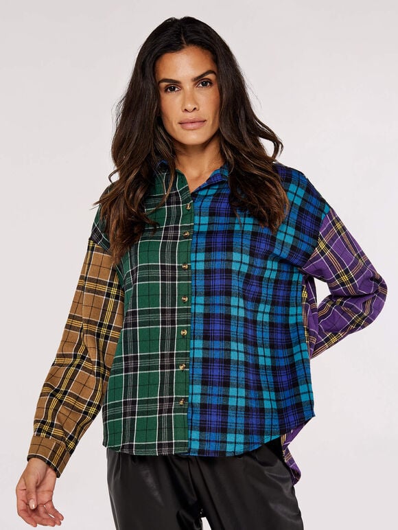 Multi Checked Flannel Shirt, Blue, large