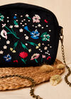 Floral Embroidered Velvet Bag, Black, large
