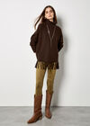 Roll Neck Fringe Poncho Jumper, Brown, large