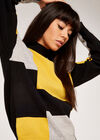 Colour Block Mock Neck Jumper, Mustard, large