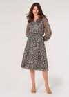 Floral Satin Sparkle Midi Dress, Green, large